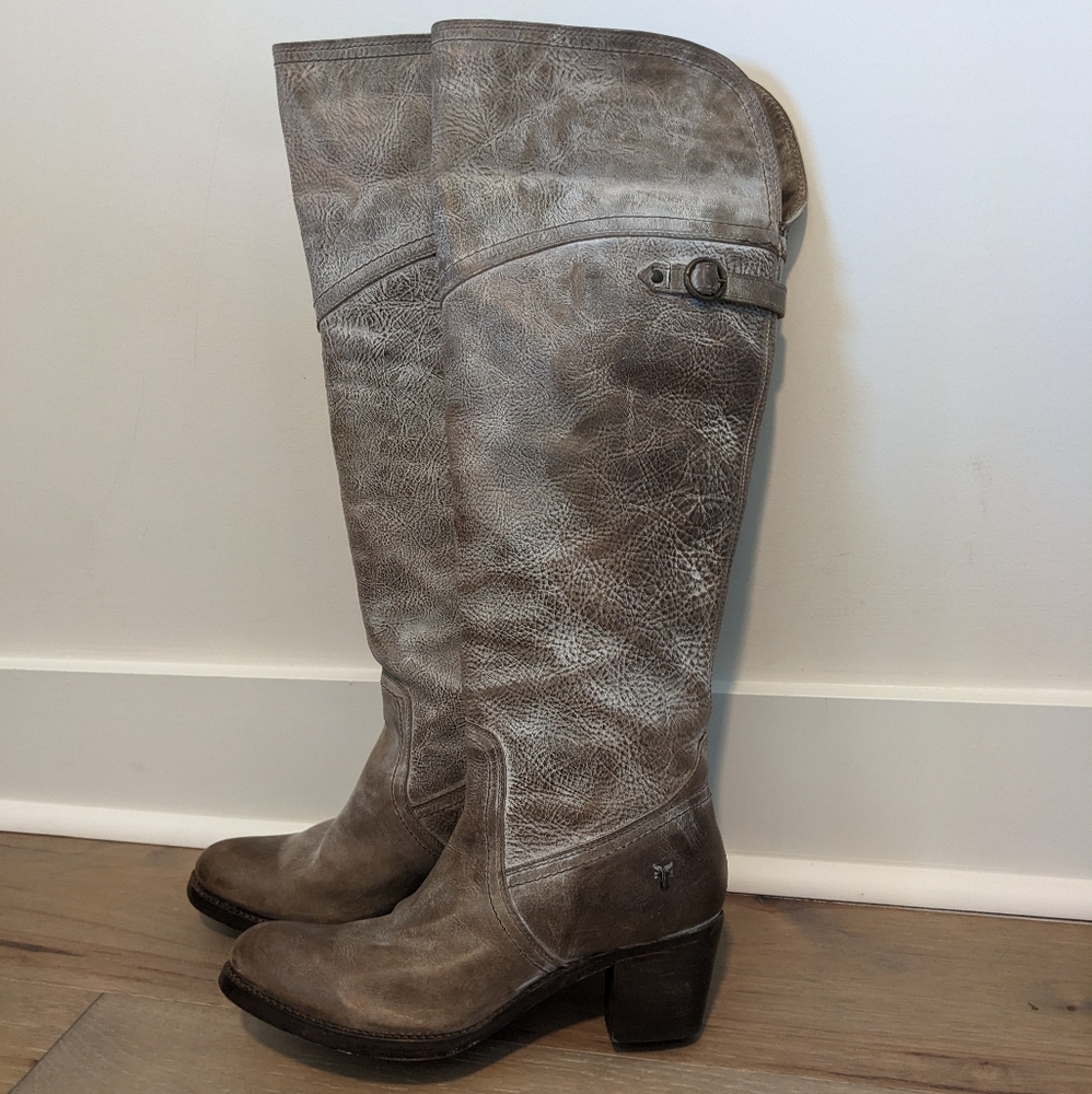 Frye Jane Tall Cuff Leather Knee High Boots